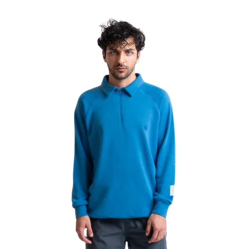 UNIQVIBE - Polo Neck Half Zip Organic Cotton Sweatshirt