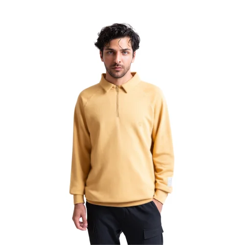 UNIQVIBE - Polo Neck Half Zip Organic Cotton Sweatshirt