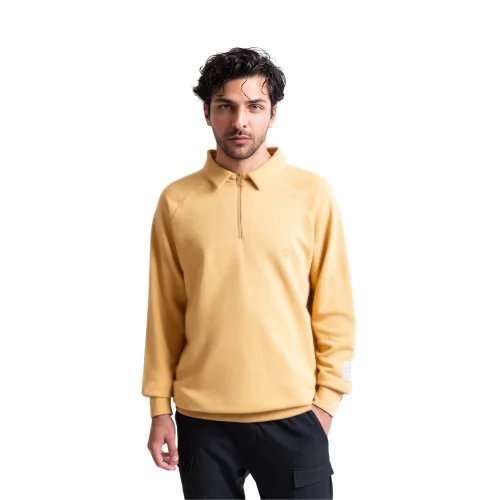 UNIQVIBE - Polo Yaka Fermuarlı Organik Pamuklu Sweatshirt