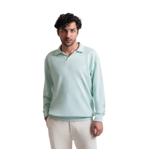 UNIQVIBE - Polo Yaka Organik Pamuklu Sweatshirt