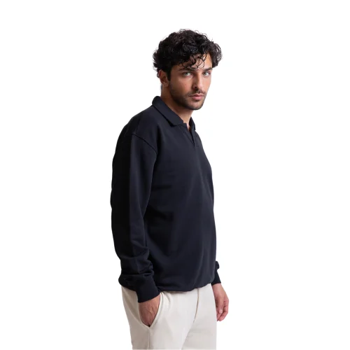 UNIQVIBE - Polo Yaka Organik Pamuklu Sweatshirt