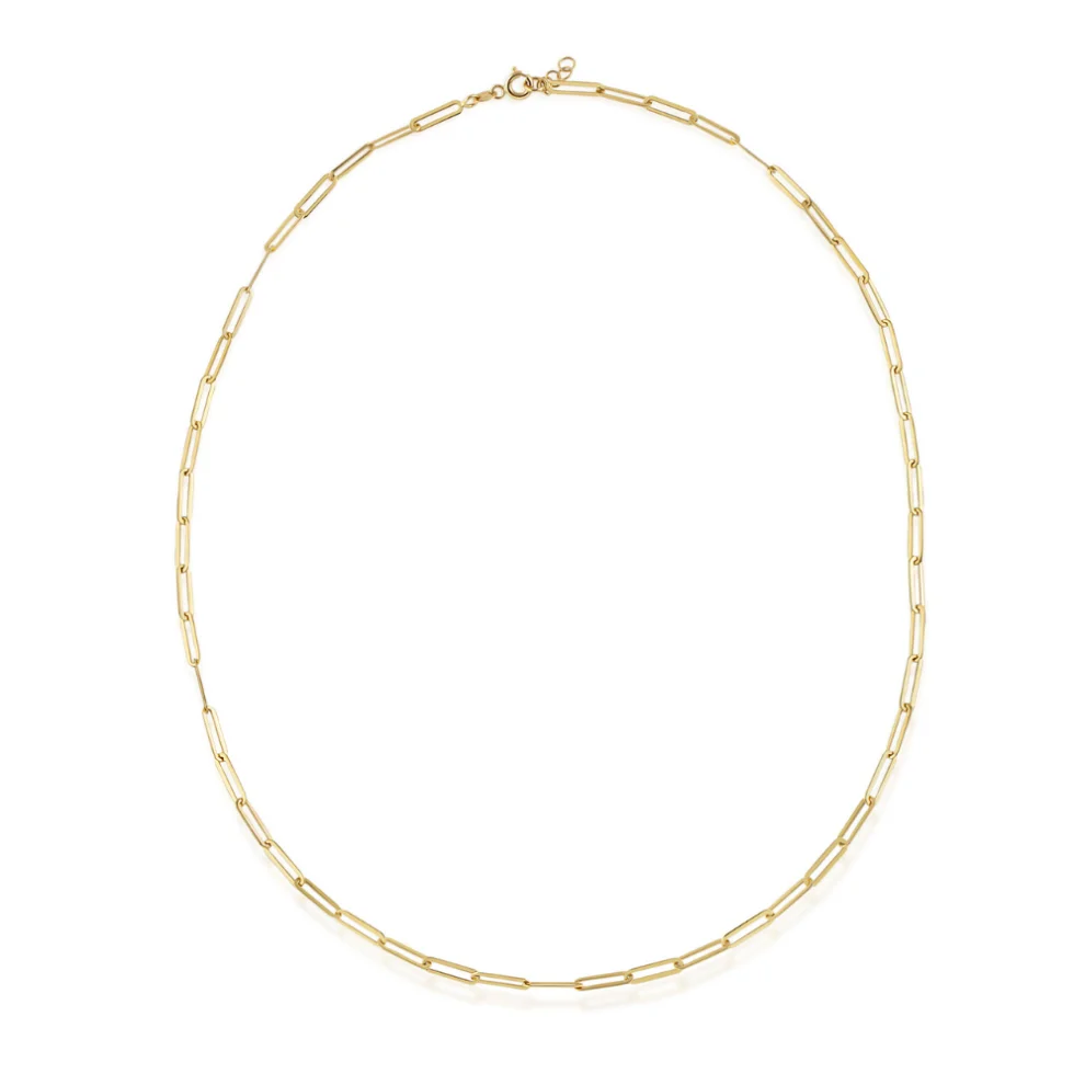 Orena Jewelry - Paperclip Chain 14k Solid Gold Women's Necklace