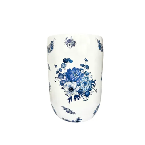 Box Co Concept - Blu Blanc Çiçekli Seramik Sehpa