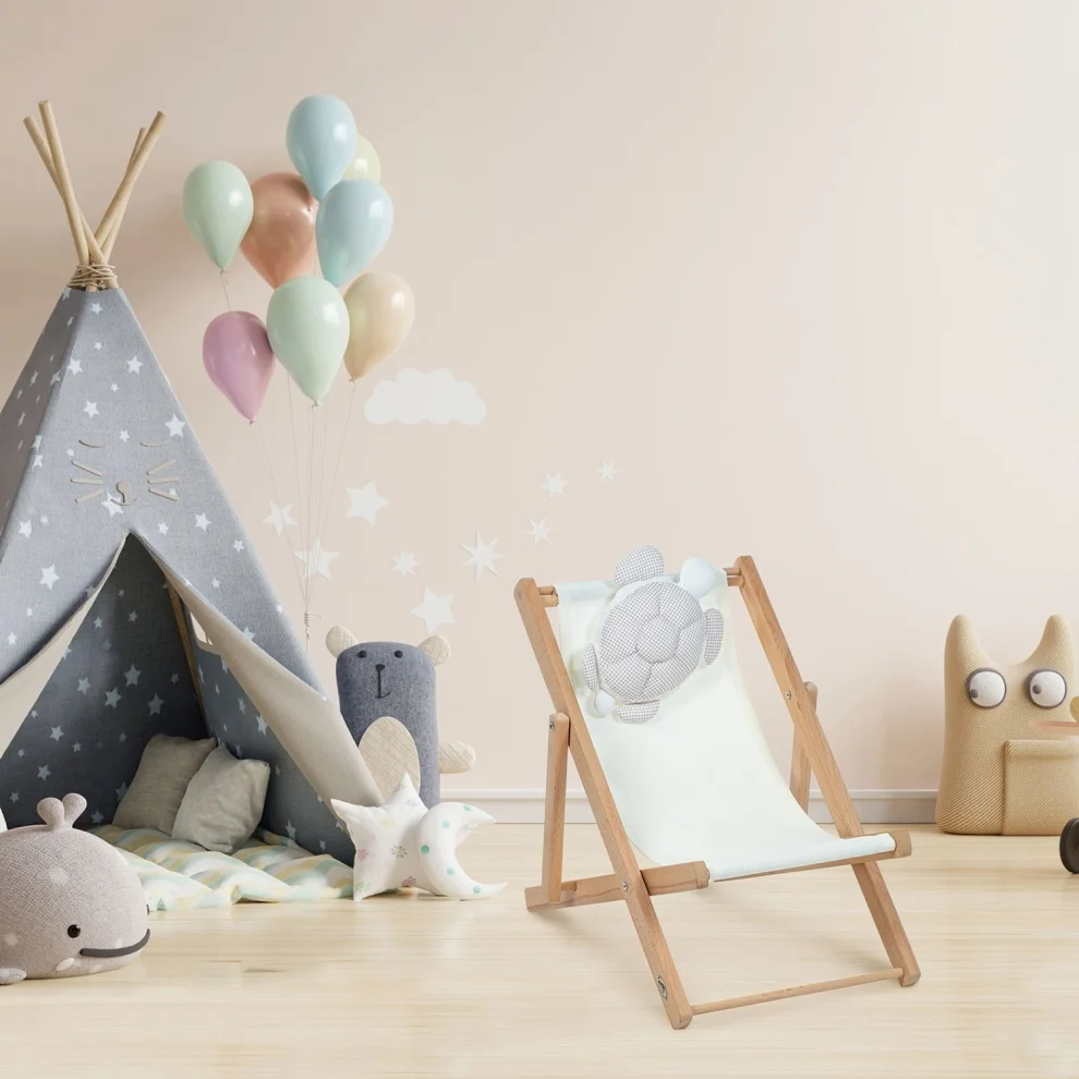 Dino Kids Furniture - Natürel Ahşap Eğlenceli Çocuk Koltuğu Caretta Yastık Minder İç Mekan Indoor Döşemelik Kumaş