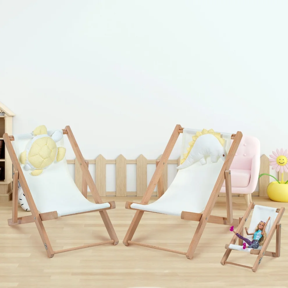 Dino Kids Furniture - Natürel Ahşap Eğlenceli Çocuk Koltuğu Caretta Yastık Minder İç Mekan Indoor Döşemelik Kumaş