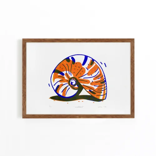 Çaçiçakaduz - Nautilus Limba Wood Framed Linocut Print