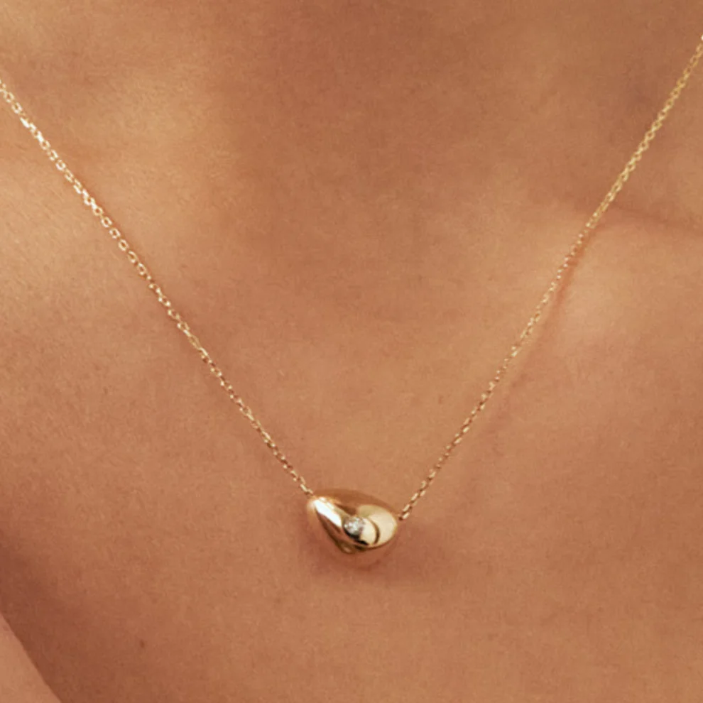 Orena Jewelry - Damla Detaylı 14 Ayar Altın Pırlanta Kolye