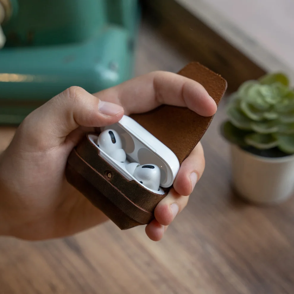 minimal X design - Apple Airpods Pro Kılıfı - Gerçek Deri Ve El Yapımı - Airpods Pro 1. Nesil Uyumlu