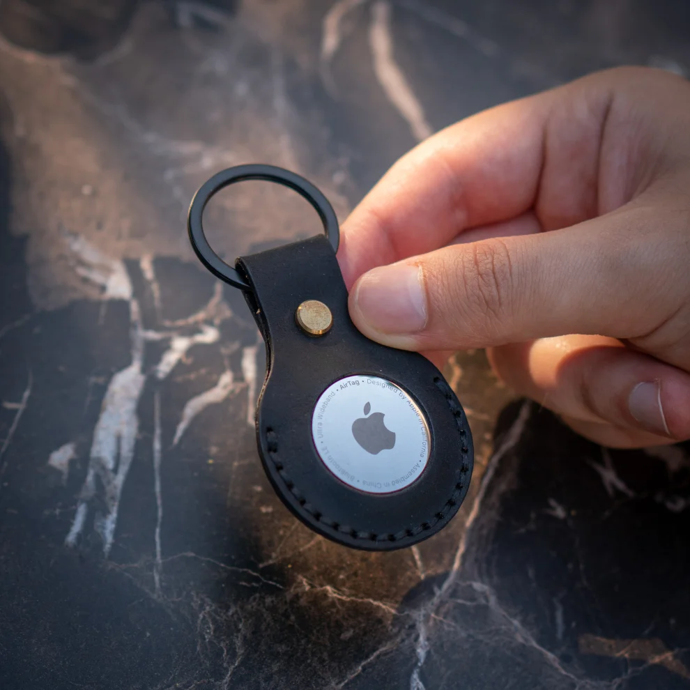 minimal X design - Apple Airtag Keychain - Genuine Leather And Handmade - Leather Airtag Sleeve