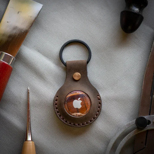 minimal X design - Apple Airtag Keychain - Genuine Leather And Handmade - Leather Airtag Sleeve