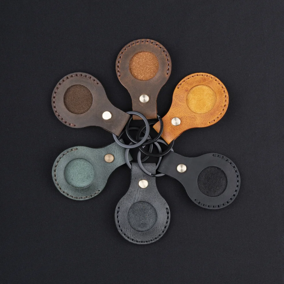 minimal X design - Apple Airtag Keychain - Genuine Leather And Handmade - Leather Airtag Sleeve