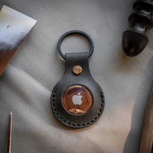 minimal X design - Apple Airtag Keychain - Genuine Leather And Handmade - Leather Airtag Sleeve