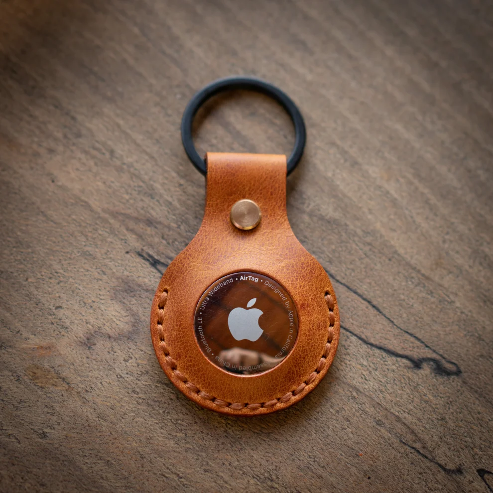 minimal X design - Apple Airtag Keychain - Genuine Leather And Handmade - Leather Airtag Sleeve