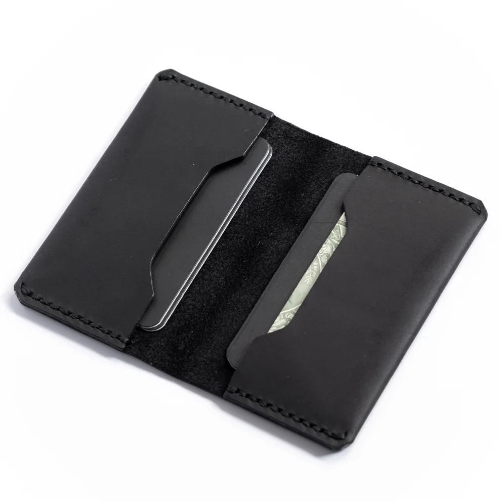 minimal X design - Fold Bifold Cardholder Wallet - More Capacity Minimalist Design - Genuine Leather And Handmade