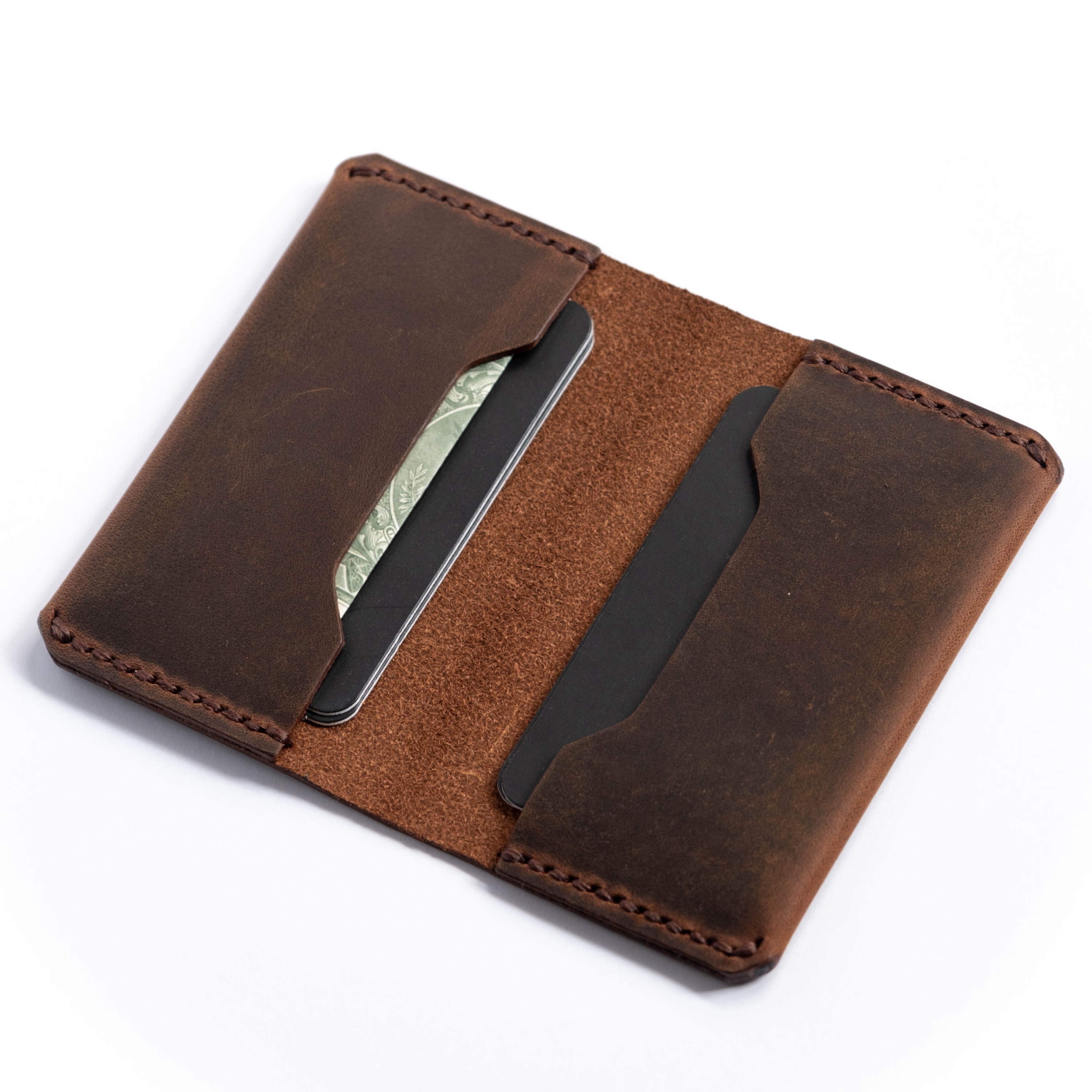 Fold Bifold Cardholder Wallet - More Capacity Minimalist Design - Genuine Leather And Handmade