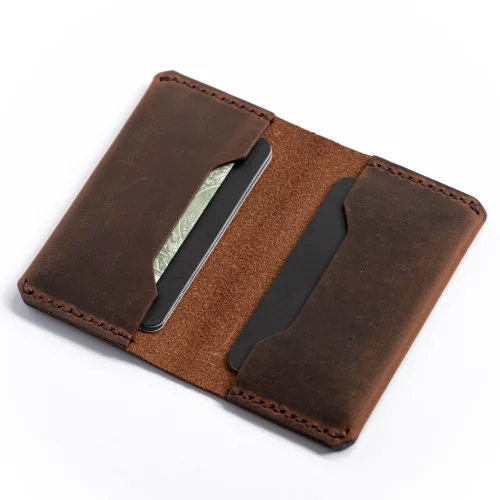 minimal X design - Fold Bifold Cardholder Wallet - More Capacity Minimalist Design - Genuine Leather And Handmade