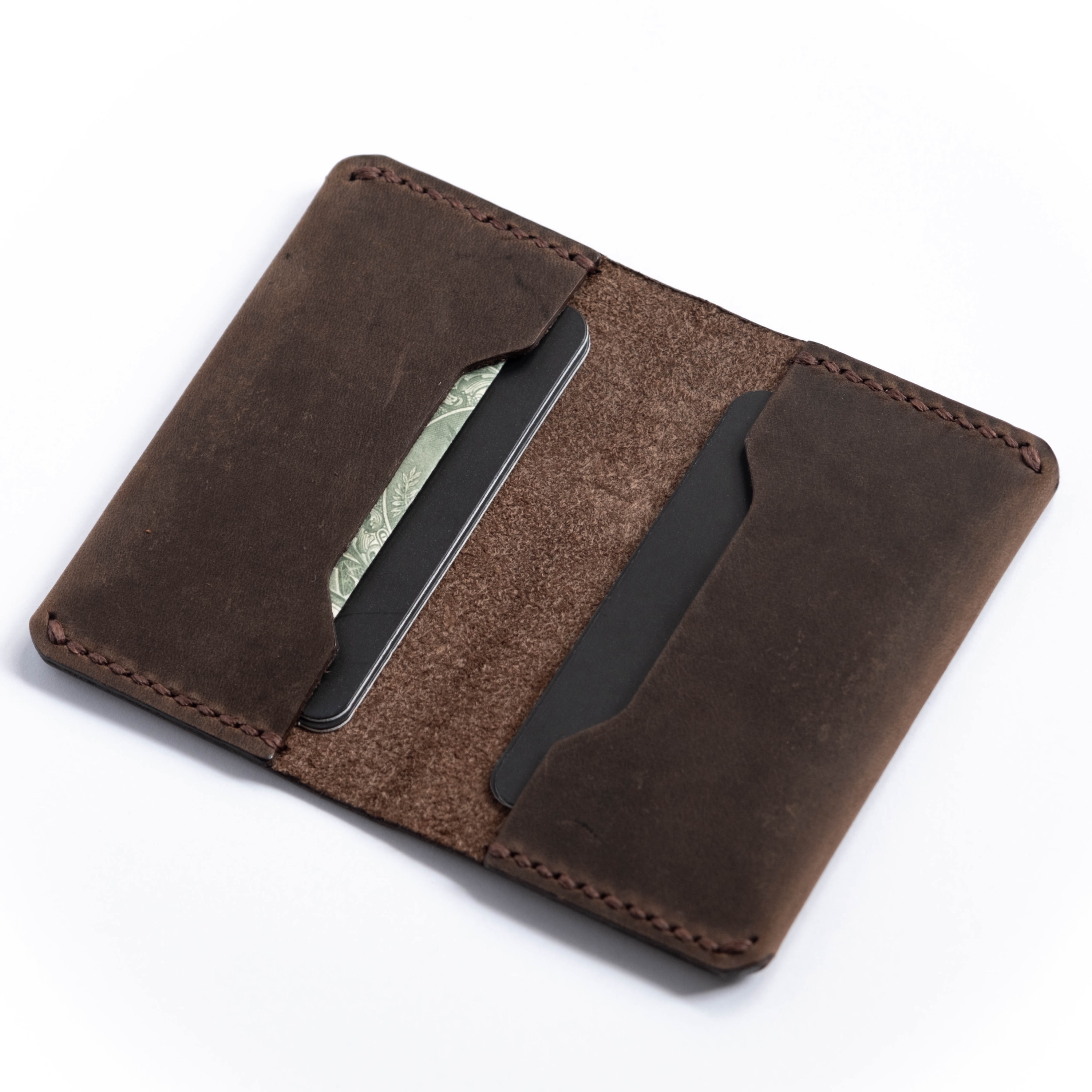 Fold Bifold Cardholder Wallet - More Capacity Minimalist Design - Genuine Leather And Handmade