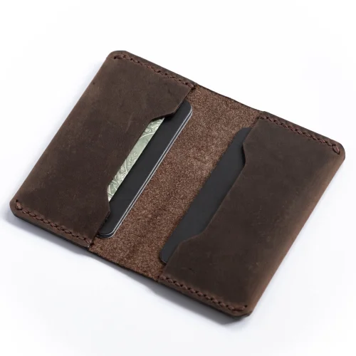 minimal X design - Fold Bifold Cardholder Wallet - More Capacity Minimalist Design - Genuine Leather And Handmade