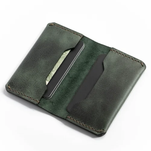 minimal X design - Fold Bifold Cardholder Wallet - More Capacity Minimalist Design - Genuine Leather And Handmade