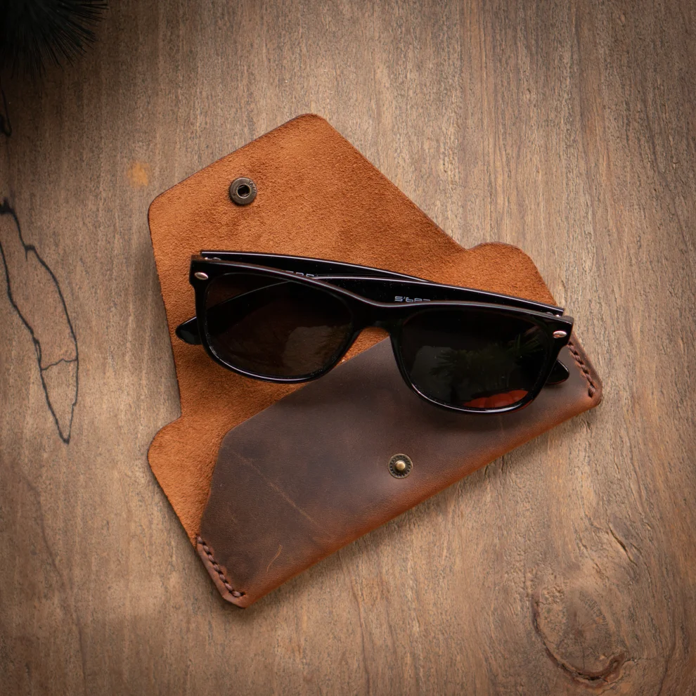 minimal X design - Glasses Sleeve - Sunglasses Case - Minimalist - Genuine Leather And Handmade