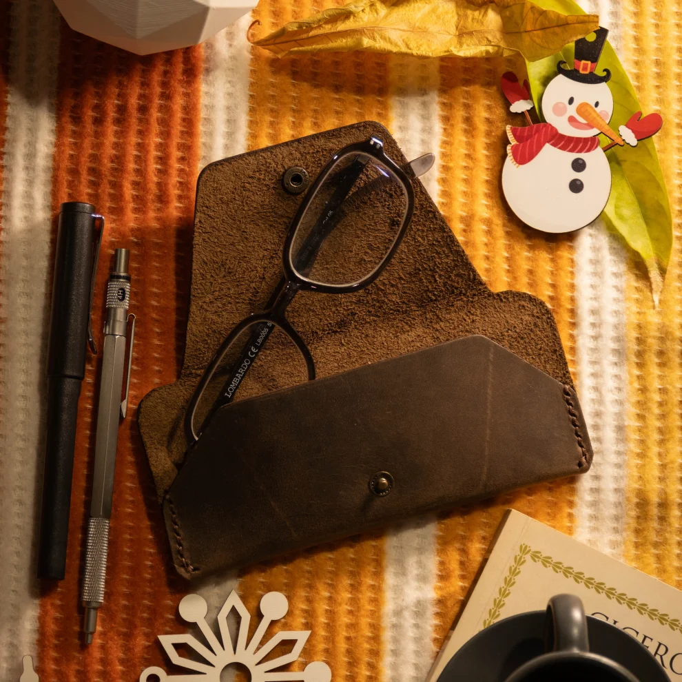 minimal X design - Glasses Sleeve - Sunglasses Case - Minimalist - Genuine Leather And Handmade