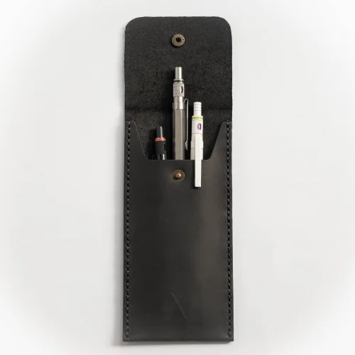 minimal X design - Leather Pen Holder - Pencil Case - Minimalist Design - Genuine Leather And Handmade