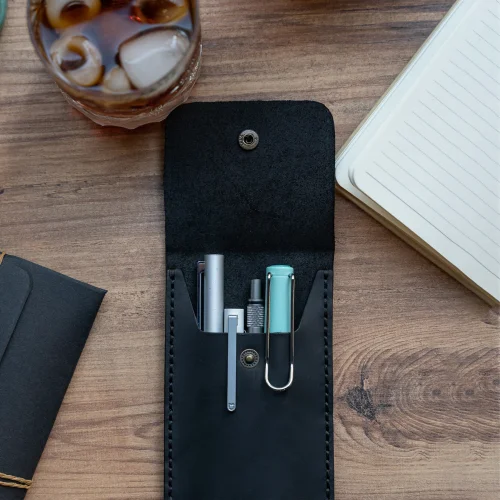 minimal X design - Leather Pen Holder - Pencil Case - Minimalist Design - Genuine Leather And Handmade