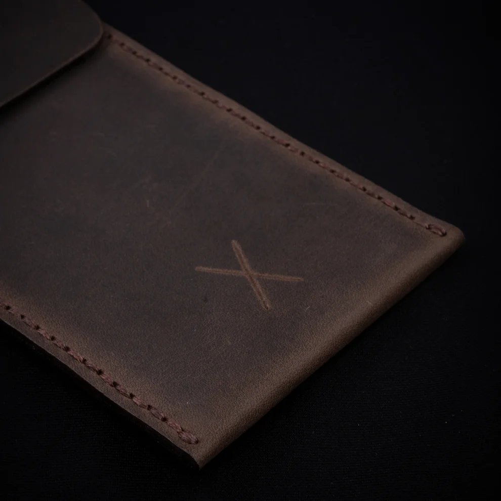 minimal X design - Leather Pen Holder - Pencil Case - Minimalist Design - Genuine Leather And Handmade