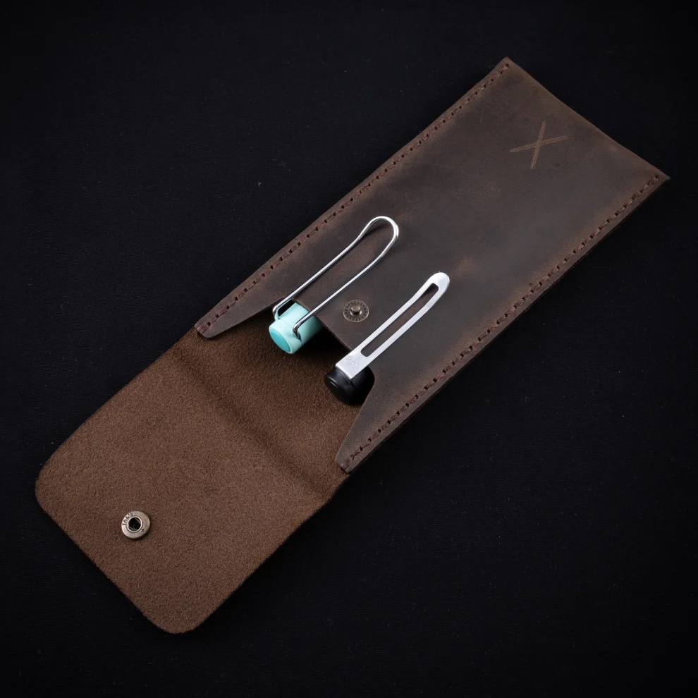 minimal X design - Leather Pen Holder - Pencil Case - Minimalist Design - Genuine Leather And Handmade