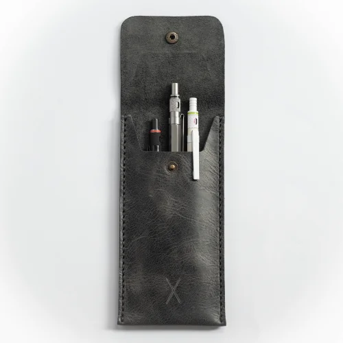 minimal X design - Leather Pen Holder - Pencil Case - Minimalist Design - Genuine Leather And Handmade