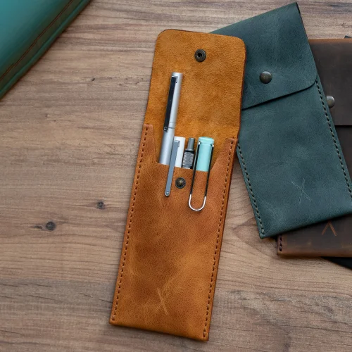 minimal X design - Leather Pen Holder - Pencil Case - Minimalist Design - Genuine Leather And Handmade