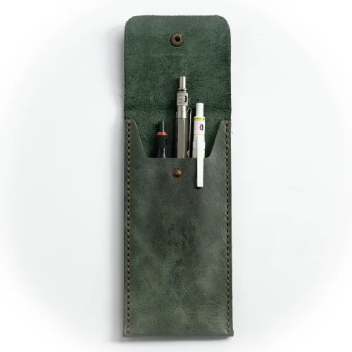 minimal X design - Leather Pen Holder - Pencil Case - Minimalist Design - Genuine Leather And Handmade