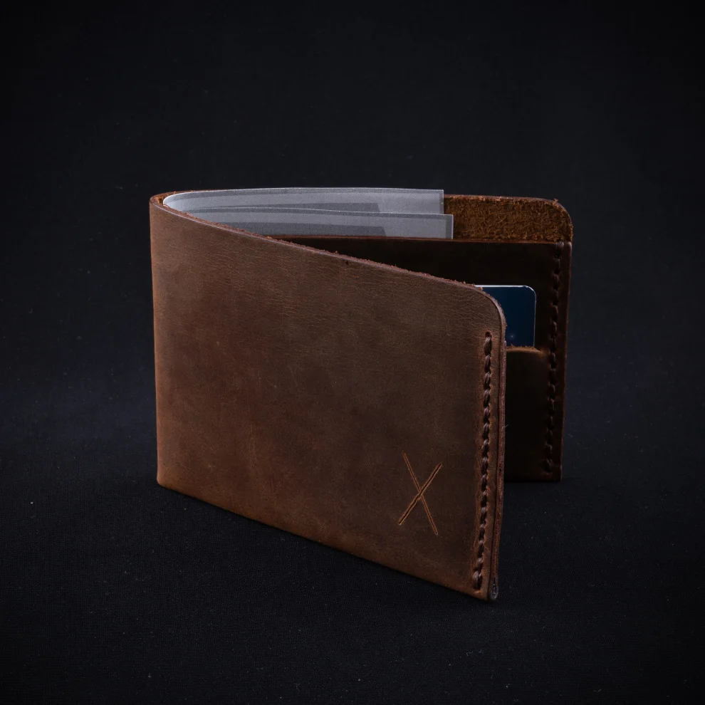 minimal X design - Genuine Leather Wallet - Minimalist Design - Handmade Bill Wallet