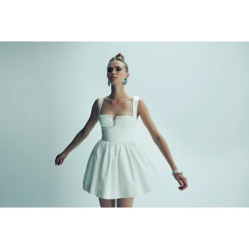 Nazlı Ceren - Leanne Satin Mini Dress In Lily White