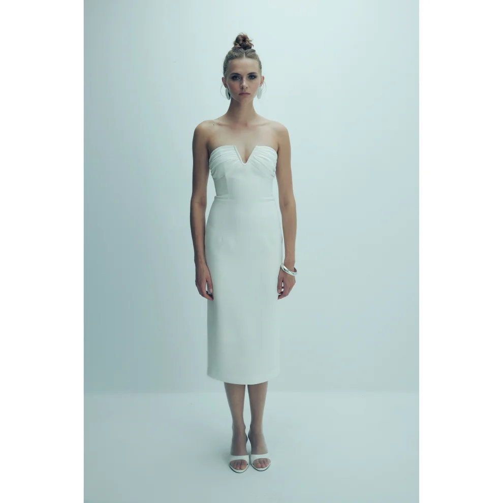 Nazlı Ceren - Miora Crepe Midi Dress In Vanilla Ice