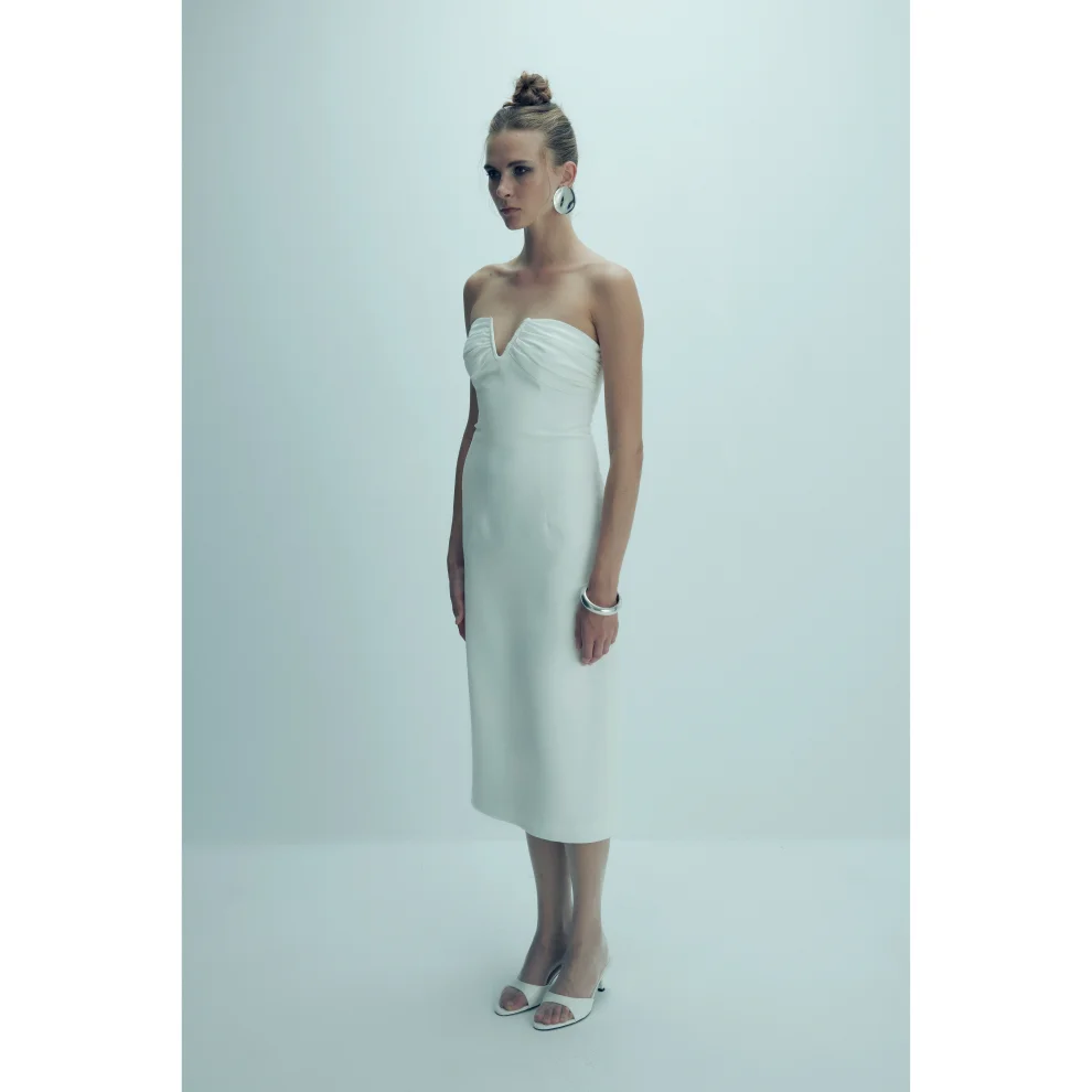 Nazlı Ceren - Miora Crepe Midi Dress In Vanilla Ice