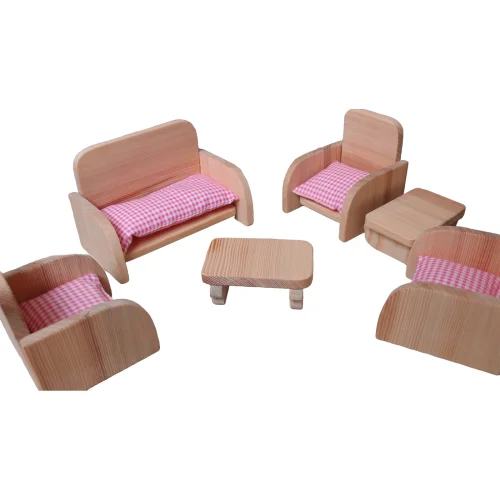 Oyuncu Kunduz Oyuncak - Wooden Modern Sofa Set Toy