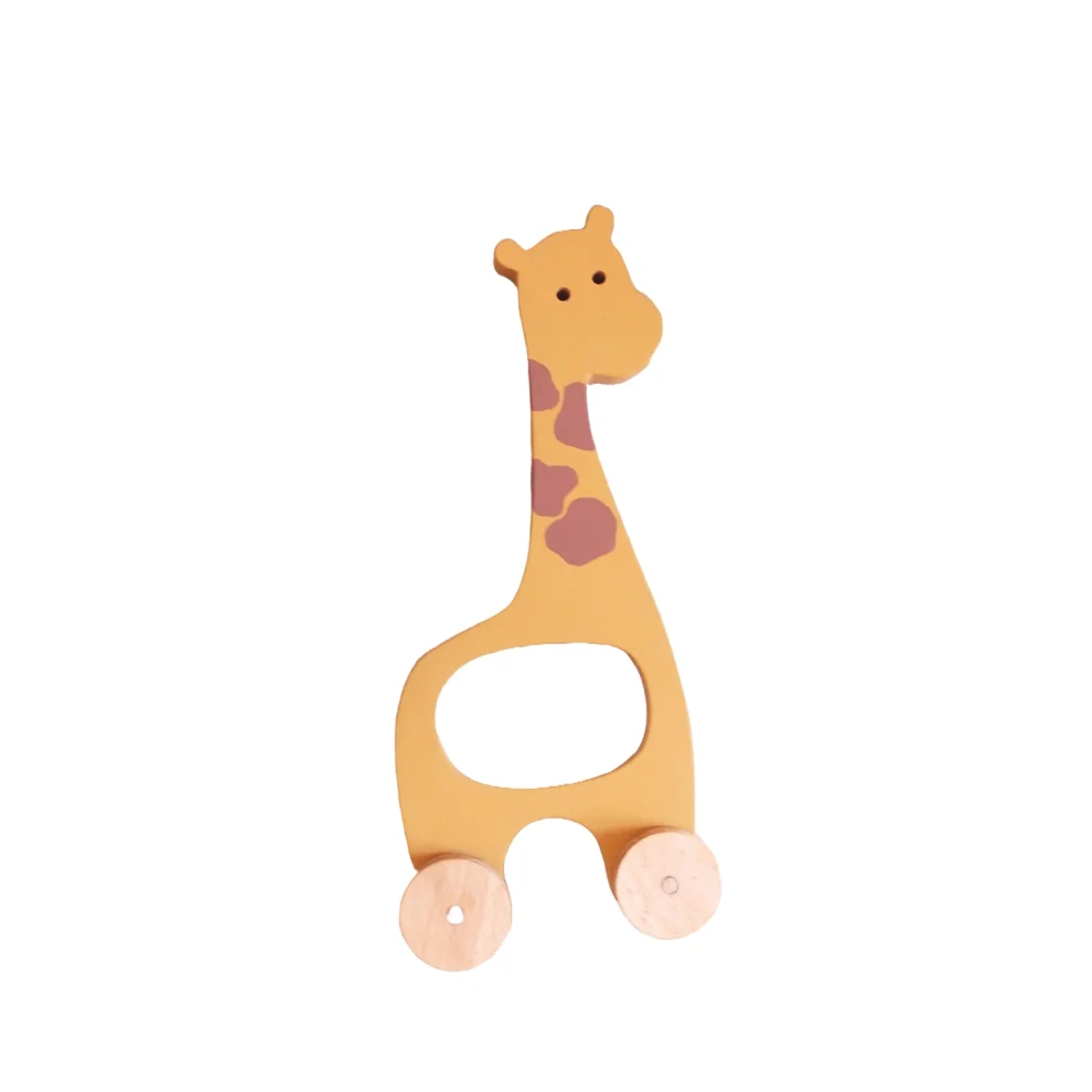 Oyuncu Kunduz Oyuncak - Tekerlekli Zürafa Ahşap Oyuncak