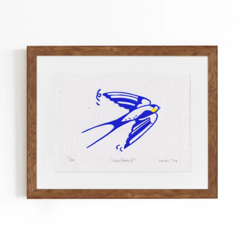Çaçiçakaduz - Swallow 2 Limba Wood Framed Lino Print