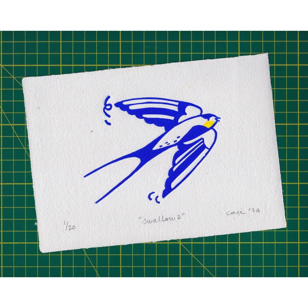 Çaçiçakaduz - Swallow 2 Limba Wood Framed Lino Print