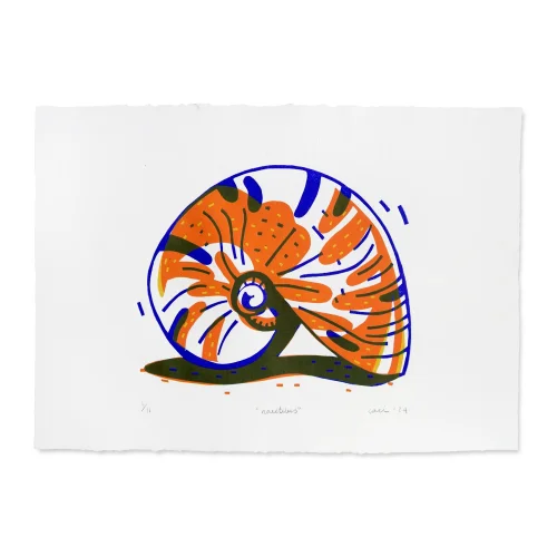 Çaçiçakaduz - Nautilus Linocut Print
