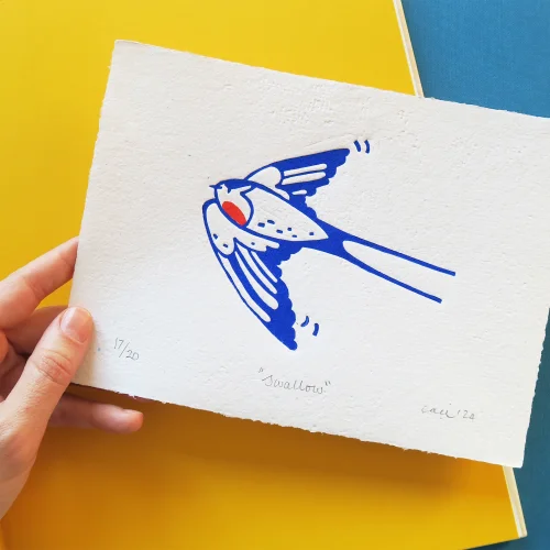 Çaçiçakaduz - Swallow Lino Print