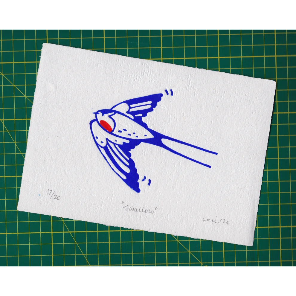 Çaçiçakaduz - Swallow Lino Print