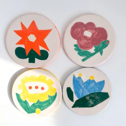 Jun Objects - Flowers Ceramic Coaster Set Of 4