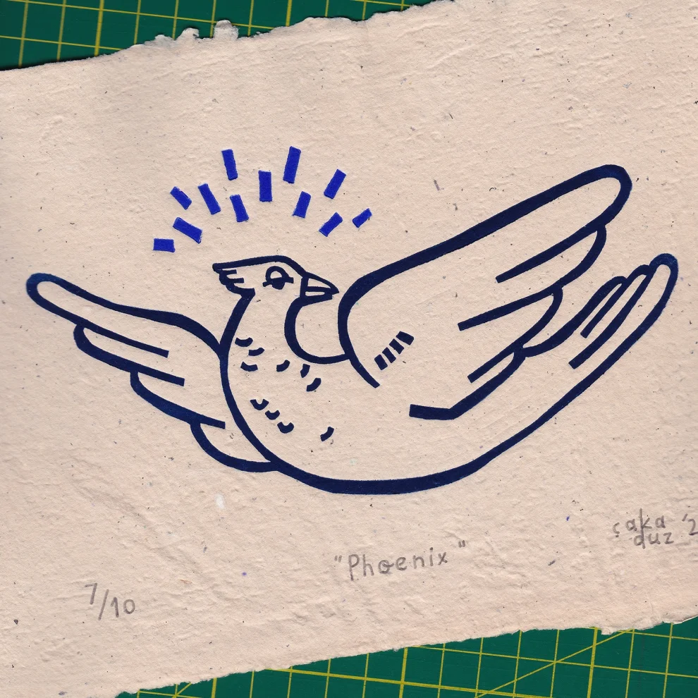 Çaçiçakaduz - Phoenix Linocut Print