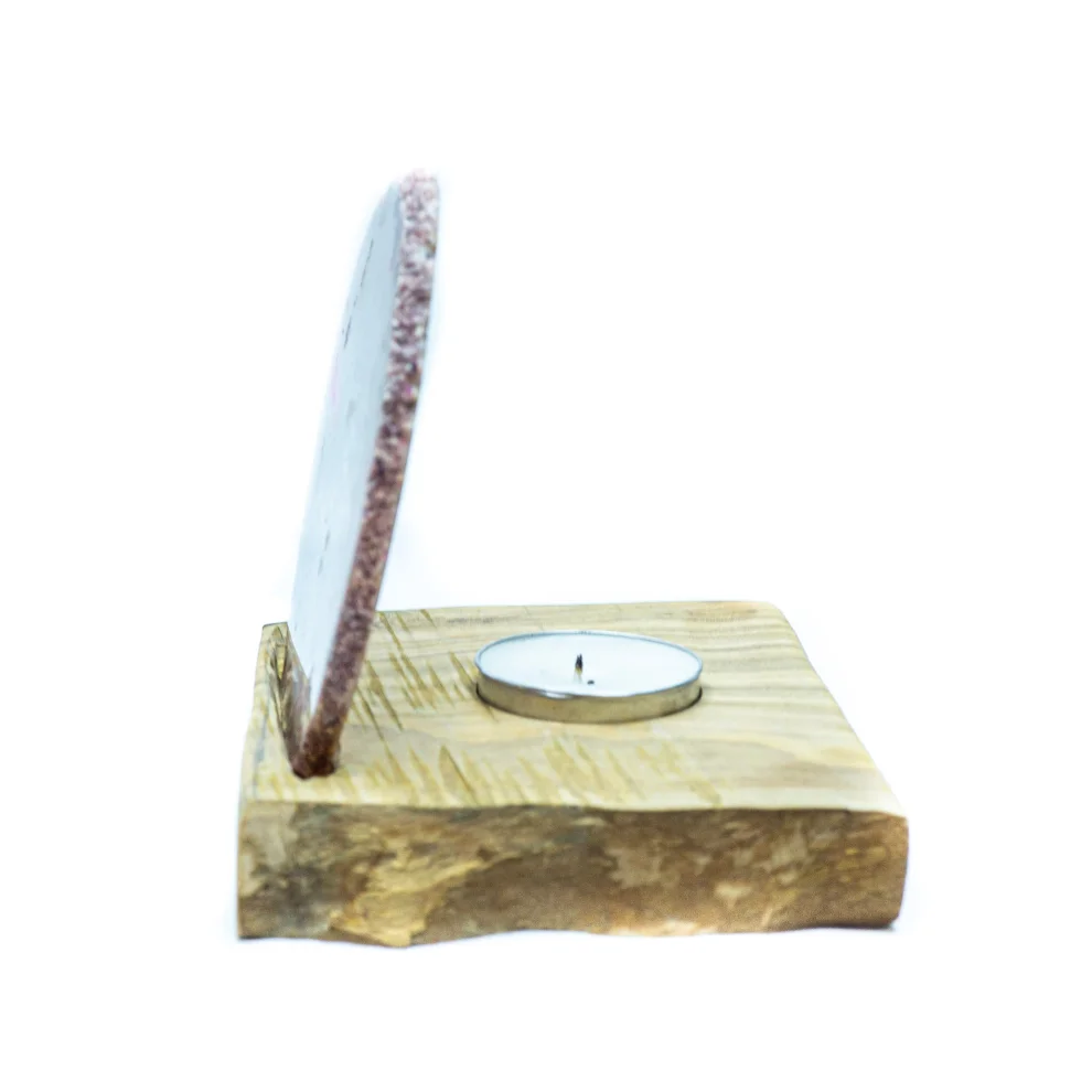 İndafelhayat - Small Size Pink Agate Slice Candle Holder