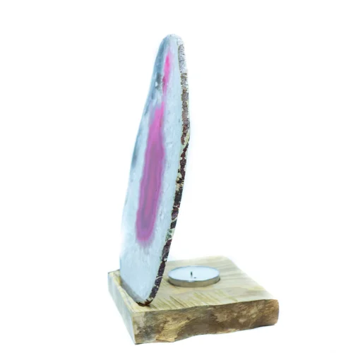İndafelhayat - Pink Agate Slice Candle Holder