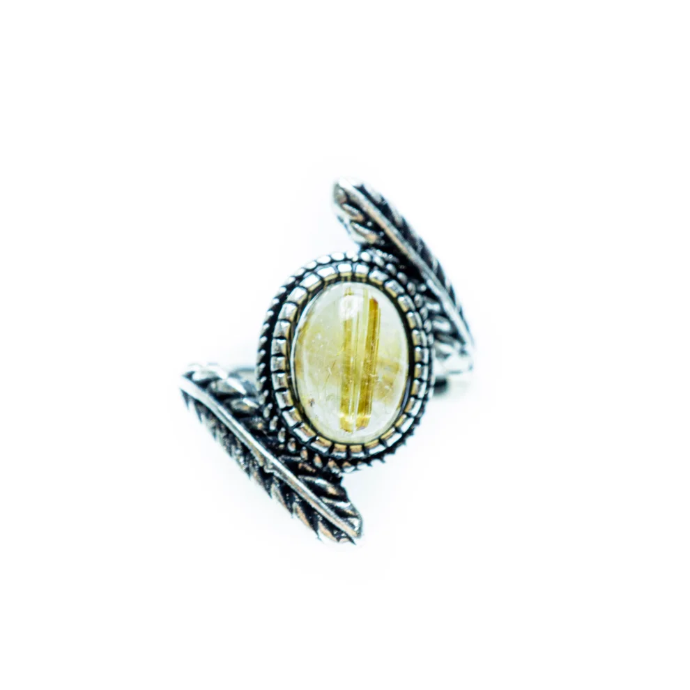 İndafelhayat - Leaf Patterned Golden Rutile Quartz Ring