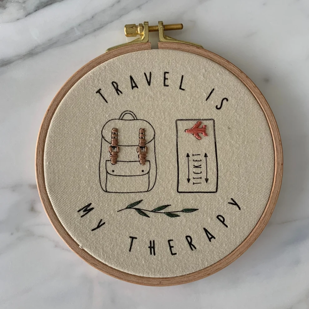 DEAR HOME - Travel Is My Therapy Baskı Nakış Kasnak Pano