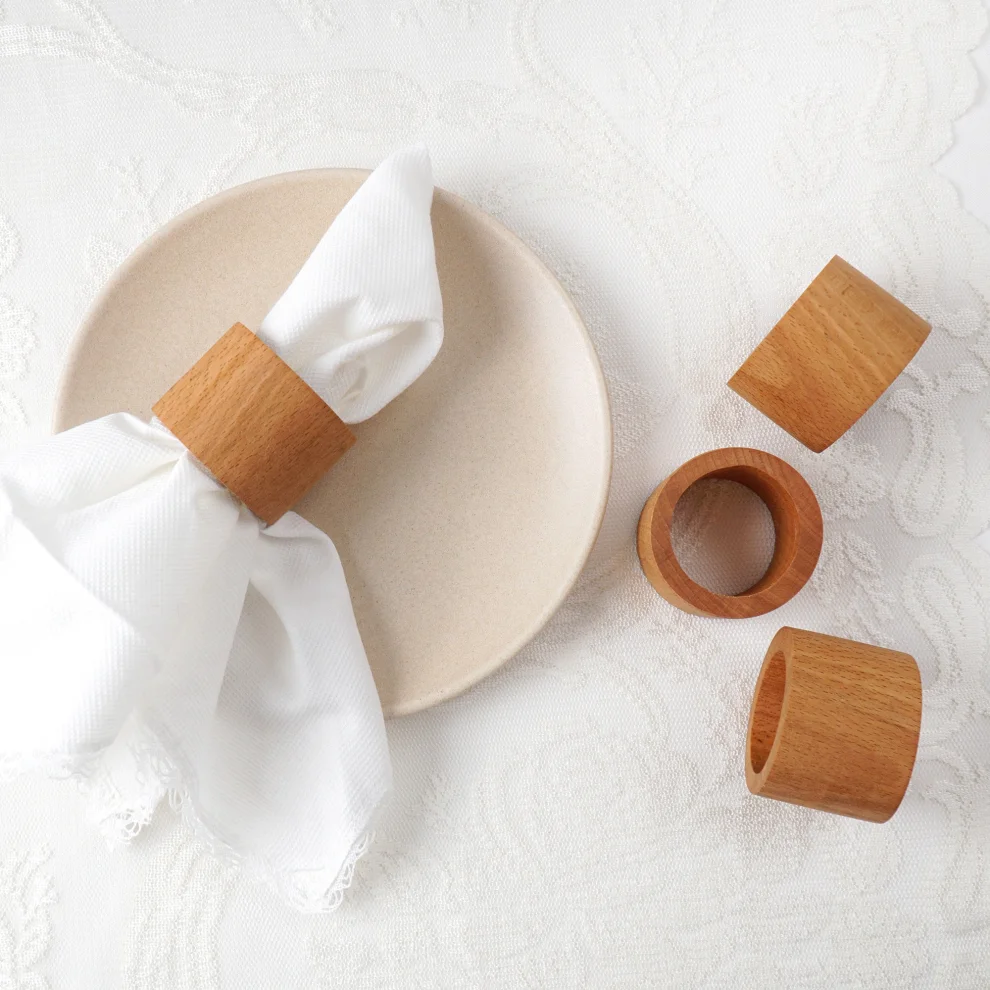 No8 Atölye - Wooden Napkin Ring Set Of 4